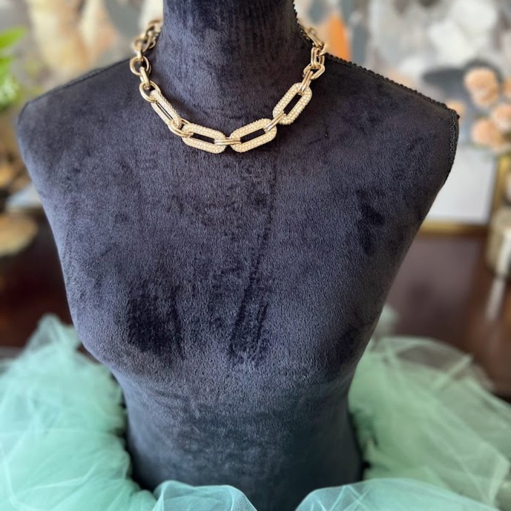 Chunky Chain Rhinestone Bib Statement Necklace - image 1